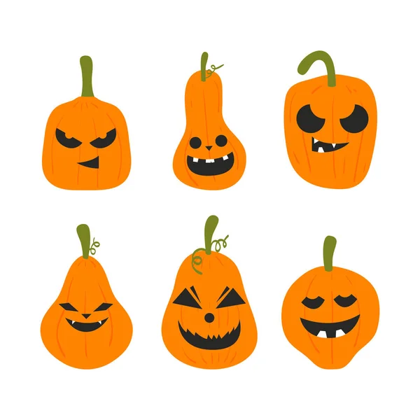 Caras Calabaza Halloween Aterradoras Sonrisas Aterradoras Calabaza Malvada Para Celebración — Archivo Imágenes Vectoriales