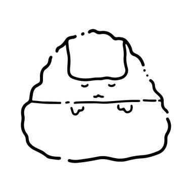 Tatlı çizgi film yemek karakteri. Şirin Onigiri Taslak. Komik pirinçli, nori sarılı ve sevimli yüzlü, çizgi film Japon yemek maskotu, onigiri sticker illüstrasyon