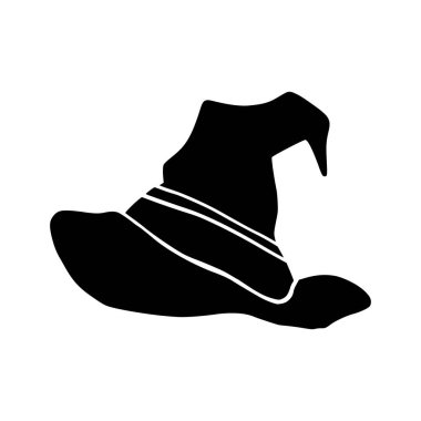 Cadı şapkası siluet stili ikon tasarımı, Cadılar Bayramı dehşeti korkunç sonbahar kutlaması karanlık ve parti temalı Vektör illüstrasyonu