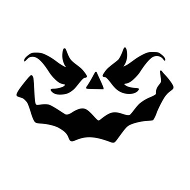 Korkunç Jack O Fener Surat. Cadılar Bayramı Balkabağı yüzlü karakter ikonu vektör çizimi siluet tasarımı basit görüntü. Cadılar Bayramı maskesi vektör simgeleri beyaz arkaplanda izole edildi. Vektör illüstrasyonu