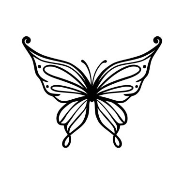 Beyaz arka planda kelebek ikonu, çizgi tarzı, vektör illüstrasyonu. Kelebek dövmesi, Kelebek Çizgisi İllüstrasyonu. 