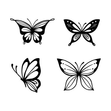 Beyaz arka planda kelebek ikonu, çizgi tarzı, vektör illüstrasyonu. Kelebek dövmesi, Kelebek Çizgisi İllüstrasyonu. 