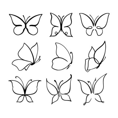Beyaz arka planda kelebek ikonu, çizgi tarzı, vektör illüstrasyonu. Kelebek dövmesi, Kelebek Çizgisi İllüstrasyonu. 