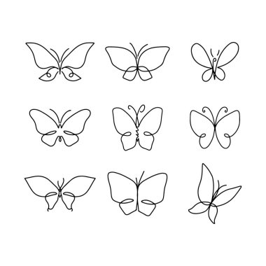 Beyaz arka planda kelebek ikonu, çizgi tarzı, vektör illüstrasyonu. Kelebek dövmesi, Kelebek Çizgisi İllüstrasyonu. 