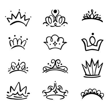 Crown ikon vektörü. İnce bir çizgi işareti. Taslak Taç İşareti. İzole edilmiş Contour Sembol İllüstrasyonu. Crown simge vektörü web ve mobil uygulama tasarımınız için beyaz arkaplanda izole edildi, Crown logo konsepti