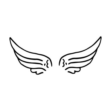 Cennetteki melek kanatları Şahin tüyü kanat elementi. Klasik kraliyet kanatları skeci. Doodle stilize kuş kanatları. Elle çizilmiş stiker kanadı açık pozisyonda. Renk biçiminde tasarım ögeleri