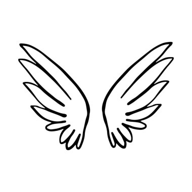 Cennetteki melek kanatları Şahin tüyü kanat elementi. Klasik kraliyet kanatları skeci. Doodle stilize kuş kanatları. Elle çizilmiş stiker kanadı açık pozisyonda. Renk biçiminde tasarım ögeleri