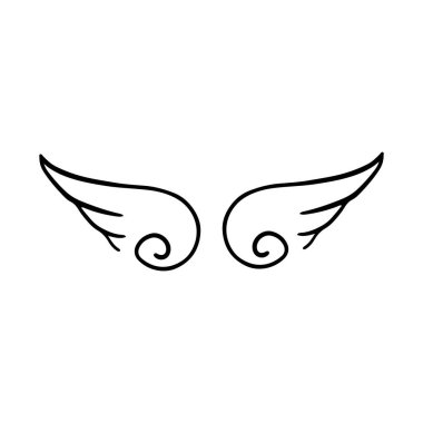 Cennetteki melek kanatları Şahin tüyü kanat elementi. Klasik kraliyet kanatları skeci. Doodle stilize kuş kanatları. Elle çizilmiş stiker kanadı açık pozisyonda. Renk biçiminde tasarım ögeleri