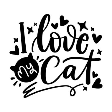 Kedi ve Kedi Severler el çizimi vektör harfleri beyaz arka planda izole kedi pençeleri ile tipografi. Giysi, baskı, afiş, rozet, poster, çıkartma sloganı