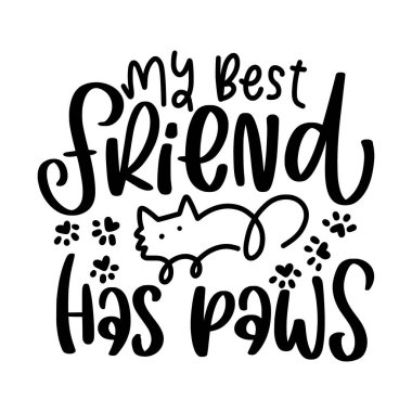 Kedi ve Kedi Severler el çizimi vektör harfleri beyaz arka planda izole kedi pençeleri ile tipografi. Giysi, baskı, afiş, rozet, poster, çıkartma sloganı