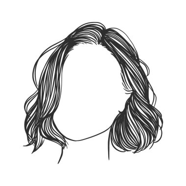 Bir kadının saç stilinin vektör eliyle çizilmiş hali. Beyaz arka planda izole edilmiş. Kadın saç stilinin siyah beyaz çizimi. 