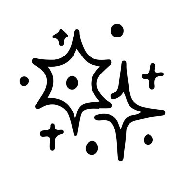 Yıldızlar ve parıltılar karalama çizimi. Parılda, göz kırp, havai fişek, sim silueti ve çizim tarzında parıldayan semboller. El çizimi vektör çizimi beyaz arkaplanda izole edildi