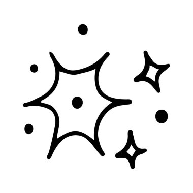 Yıldızlar ve parıltılar karalama çizimi. Parılda, göz kırp, havai fişek, sim silueti ve çizim tarzında parıldayan semboller. El çizimi vektör çizimi beyaz arkaplanda izole edildi