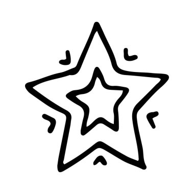 Yıldızlar ve parıltılar karalama çizimi. Parılda, göz kırp, havai fişek, sim silueti ve çizim tarzında parıldayan semboller. El çizimi vektör çizimi beyaz arkaplanda izole edildi