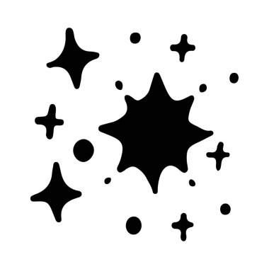 Yıldızlar ve parıltılar karalama çizimi. Parılda, göz kırp, havai fişek, sim silueti ve çizim tarzında parıldayan semboller. El çizimi vektör çizimi beyaz arkaplanda izole edildi