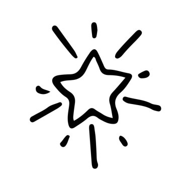 Yıldızlar ve parıltılar karalama çizimi. Parılda, göz kırp, havai fişek, sim silueti ve çizim tarzında parıldayan semboller. El çizimi vektör çizimi beyaz arkaplanda izole edildi