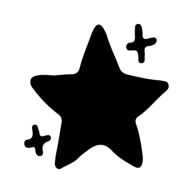 Yıldızlar ve parıltılar karalama çizimi. Parılda, göz kırp, havai fişek, sim silueti ve çizim tarzında parıldayan semboller. El çizimi vektör çizimi beyaz arkaplanda izole edildi