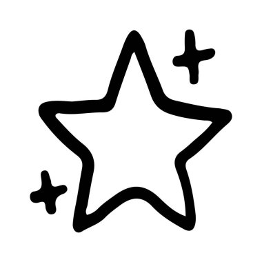 Yıldızlar ve parıltılar karalama çizimi. Parılda, göz kırp, havai fişek, sim silueti ve çizim tarzında parıldayan semboller. El çizimi vektör çizimi beyaz arkaplanda izole edildi