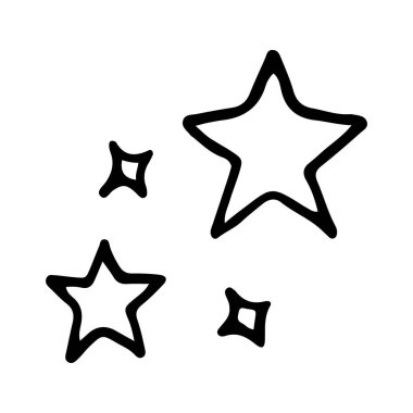 Yıldızlar ve parıltılar karalama çizimi. Parılda, göz kırp, havai fişek, sim silueti ve çizim tarzında parıldayan semboller. El çizimi vektör çizimi beyaz arkaplanda izole edildi