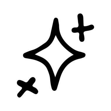 Yıldızlar ve parıltılar karalama çizimi. Parılda, göz kırp, havai fişek, sim silueti ve çizim tarzında parıldayan semboller. El çizimi vektör çizimi beyaz arkaplanda izole edildi