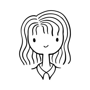 Şirin Kız Çizgi Sanat Avatar, kadın karakterinin el çizimi logoları. Sosyal medya avatarları koleksiyonu, basit simgeler. Doodle tarzı, beyaz arka planda izole edilmiş. Vektör İllüstrasyonu