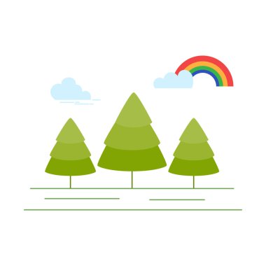 Vektör düz çizimler - Eko tarzı yaşam. Soyut orman. Vahşi yaşam. Orman manzaralı. Bilgi grafiği ve doğal orman manzaralarının elementleri, düz tasarım vektör çizimi