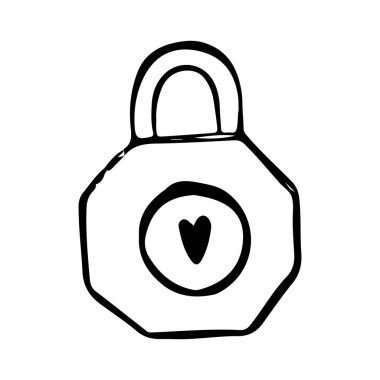 El yapımı Doodle Lock. El çizimi asma kilit taslak tarzı. Kilitli asma kilit çizimi, güvenlik konsepti sanatı.