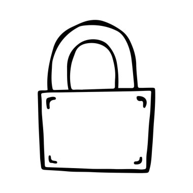 El yapımı Doodle Lock. El çizimi asma kilit taslak tarzı. Kilitli asma kilit çizimi, güvenlik konsepti sanatı.