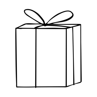 Yay çizgili kitap sayfası çizgi çizimi olan hediye kutusu. Hediye kutusu beyaz, Noel hediyesi kutusu kurdeleli, ana hatlı hediye kutusu vektörü