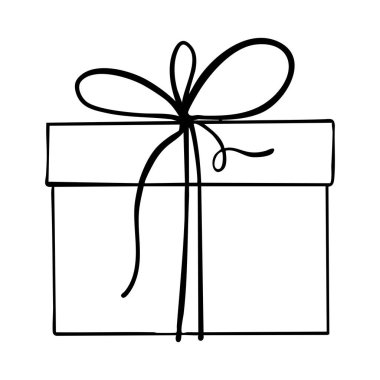 Yay çizgili kitap sayfası çizgi çizimi olan hediye kutusu. Hediye kutusu beyaz, Noel hediyesi kutusu kurdeleli, ana hatlı hediye kutusu vektörü