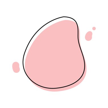 Soyut Akışkan Şekil. Organik amip damlası şekli soyut pastel renk ve çizgi vektör çizimi beyaz arkaplanda izole. Düzensiz yuvarlak leke, grafik elementi. Çizgi çemberi ile Doodle düşer