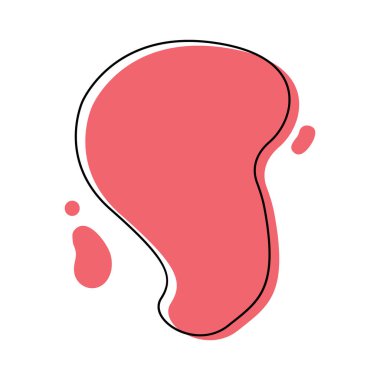 Soyut Akışkan Şekil. Organik amip damlası şekli soyut pastel renk ve çizgi vektör çizimi beyaz arkaplanda izole. Düzensiz yuvarlak leke, grafik elementi. Çizgi çemberi ile Doodle düşer