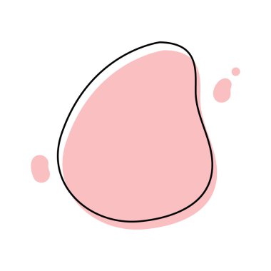 Soyut Akışkan Şekil. Organik amip damlası şekli soyut pastel renk ve çizgi vektör çizimi beyaz arkaplanda izole. Düzensiz yuvarlak leke, grafik elementi. Çizgi çemberi ile Doodle düşer