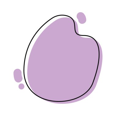 Soyut Akışkan Şekil. Organik amip damlası şekli soyut pastel renk ve çizgi vektör çizimi beyaz arkaplanda izole. Düzensiz yuvarlak leke, grafik elementi. Çizgi çemberi ile Doodle düşer
