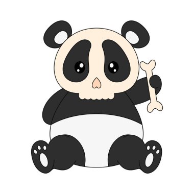 Cadılar Bayramı Panda İllüstrasyonu. Cadılar Bayramı temalı şirin panda illüstrasyonu. Çocuk kitapları, çıkartmalar, maskotlar, logolar için uygun. Beyaz arkaplanda vektör çocukların çizimi