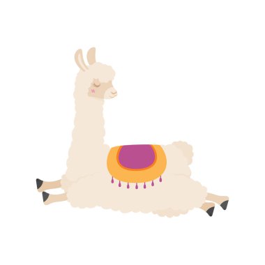 Tatlı çizgi film lama. Beyaz arkaplanda vektör çizimi izole edildi. Lama karikatür tasarımı, Hayvanat bahçesi sevimli hayat karakteri çocukluk ve sevimli temalı Vektör illüstrasyonu