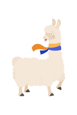 Tatlı çizgi film lama. Beyaz arkaplanda vektör çizimi izole edildi. Lama karikatür tasarımı, Hayvanat bahçesi sevimli hayat karakteri çocukluk ve sevimli temalı Vektör illüstrasyonu