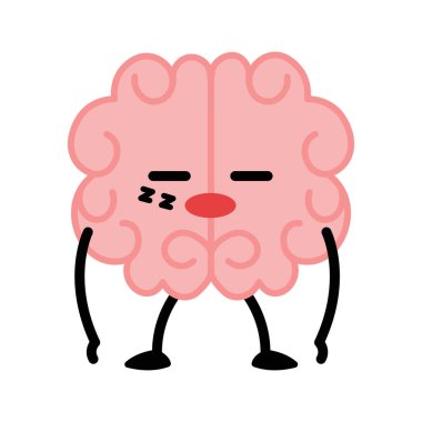 Çizgi film karakteri. Ayakları, elleri ve gülümseyen komik yüzü olan sevimli pembe bir zihin, insan organı zeki maskotu, eğitim sembolü, izole edilmiş emoji, bilgi simgesi süslü vektör seti.