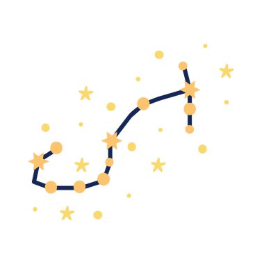 Yıldız takımyıldızı illüstrasyonu. Astrolojik ve burç sembolleri. Kumaş tasarımı, tarot, astroloji, ambalaj kağıdı için mistik esrarengiz siyah boho arka planı. Vektör illüstrasyonu.