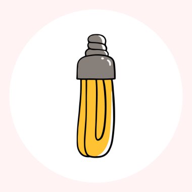 Karalama tarzı parlak sarı ampul, fikirleri ve yaratıcılığı minimalist bir şekilde sembolize ediyor. Ampul karalama el çizimi simgesi. Taslak Renk parlak ampul çizgisi kırpma sembolü çiziyor.