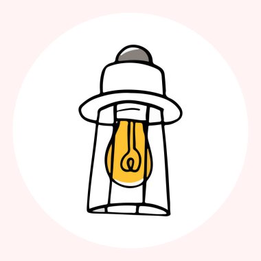 Karalama tarzı parlak sarı ampul, fikirleri ve yaratıcılığı minimalist bir şekilde sembolize ediyor. Ampul karalama el çizimi simgesi. Taslak Renk parlak ampul çizgisi kırpma sembolü çiziyor.