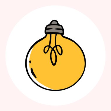 Karalama tarzı parlak sarı ampul, fikirleri ve yaratıcılığı minimalist bir şekilde sembolize ediyor. Ampul karalama el çizimi simgesi. Taslak Renk parlak ampul çizgisi kırpma sembolü çiziyor.