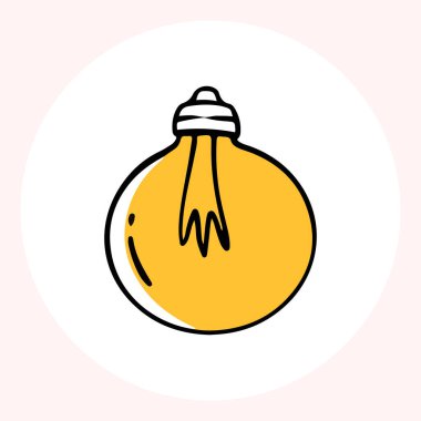 Karalama tarzı parlak sarı ampul, fikirleri ve yaratıcılığı minimalist bir şekilde sembolize ediyor. Ampul karalama el çizimi simgesi. Taslak Renk parlak ampul çizgisi kırpma sembolü çiziyor.