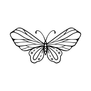 Beyaz arka planda kelebek ikonu, çizgi tarzı, vektör illüstrasyonu. Kelebek dövmesi, Kelebek Çizgisi İllüstrasyonu. 