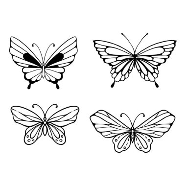 Beyaz arka planda kelebek ikonu, çizgi tarzı, vektör illüstrasyonu. Kelebek dövmesi, Kelebek Çizgisi İllüstrasyonu. 