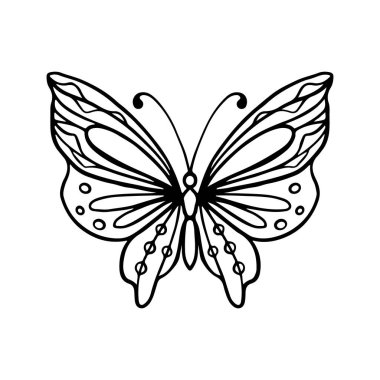 Beyaz arka planda kelebek ikonu, çizgi tarzı, vektör illüstrasyonu. Kelebek dövmesi, Kelebek Çizgisi İllüstrasyonu. 