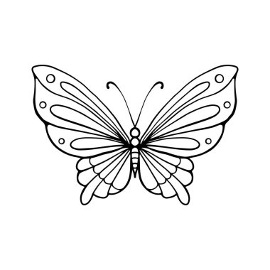 Beyaz arka planda kelebek ikonu, çizgi tarzı, vektör illüstrasyonu. Kelebek dövmesi, Kelebek Çizgisi İllüstrasyonu. 
