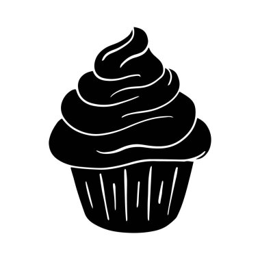 Beyaz arka planda izole edilmiş çizgi film Cupcake Illustration. Cupcake Simgesi