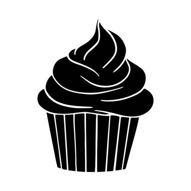 Beyaz arka planda izole edilmiş çizgi film Cupcake Illustration. Cupcake Simgesi