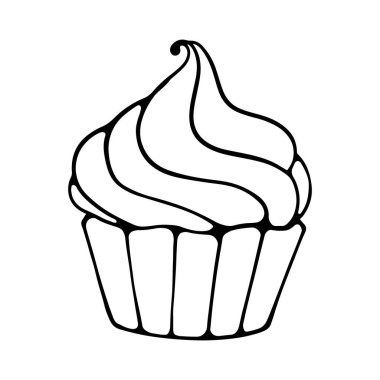Beyaz arka planda izole edilmiş çizgi film Cupcake Illustration. Cupcake Simgesi